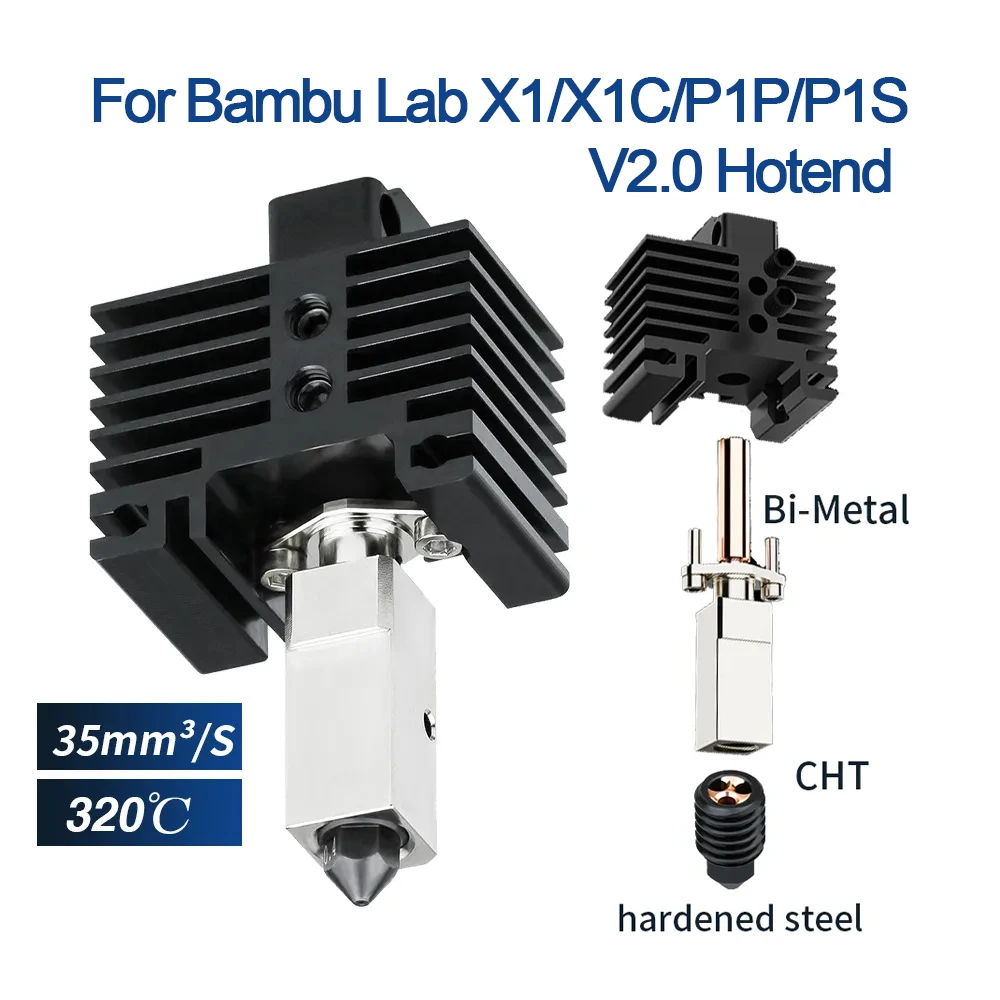 

Обновленный Hotend для Bambu Lab X1 X1Carbon Bi металлический Тепловой разрыв, твердая сталь, сопло подходит для 3D принтера Bamboo Bambulabs P1P P1S Hotend