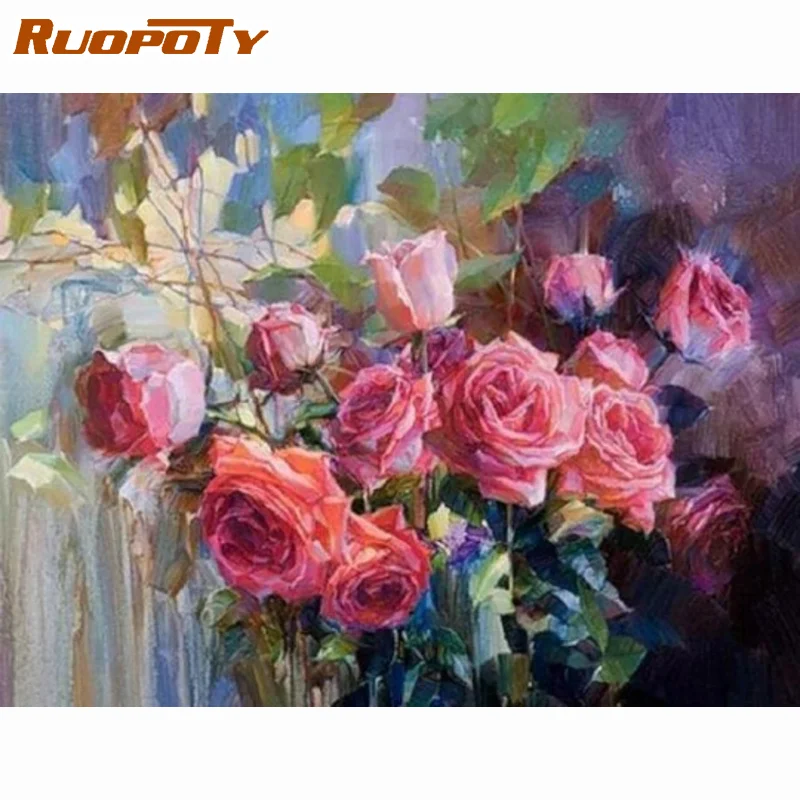 

RUOPOTY 40x50cm Painting By Numbers On Canvas Pink Flowers Drawing By Numbers For Adults Pictures By Numbers Acrylic Paint Kit