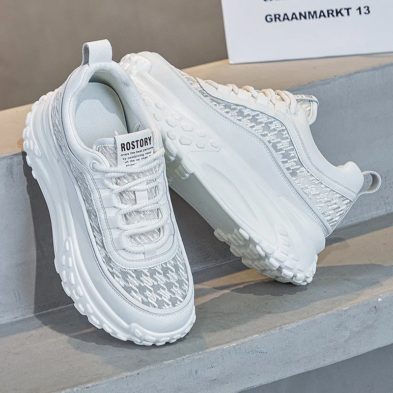 2023 Air Mesh Fashion Genuine Leather Comfy High Brand Breathable Shoes Chunky Sneaker Spring Summer Platform Women Wedge Shoes