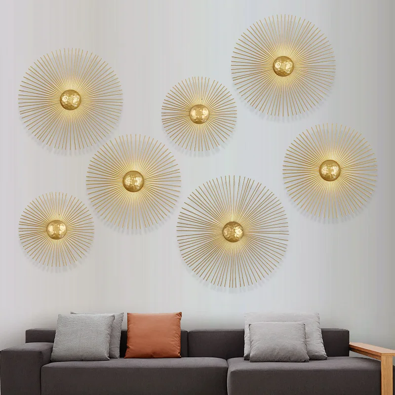 Gold Luxury Circular Metal LED Wall Lamps SUN Wall Sconce For Foyer Bedroom Modern Golden Home Decor Light for Living Fixture