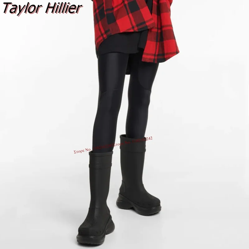 

Женские резиновые сапоги с круглым носком, однотонные, без шнуровки, на толстой нескользящей подошве, в британском стиле, тоннели, роскошные брендовые Дизайнерские Сапоги