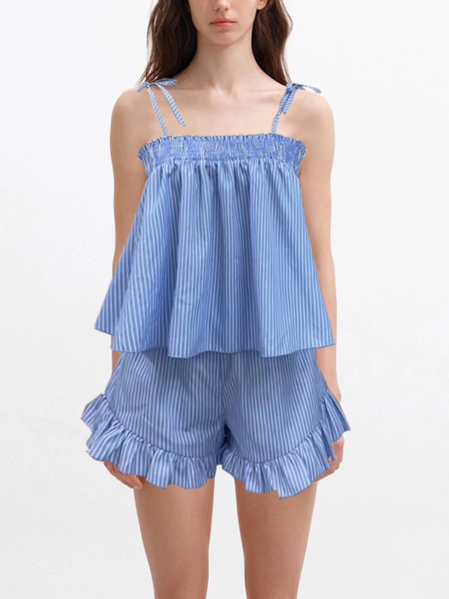 Пижамный комплект Y2K в полоску для женщин из 2 предметов топ на бретельках и