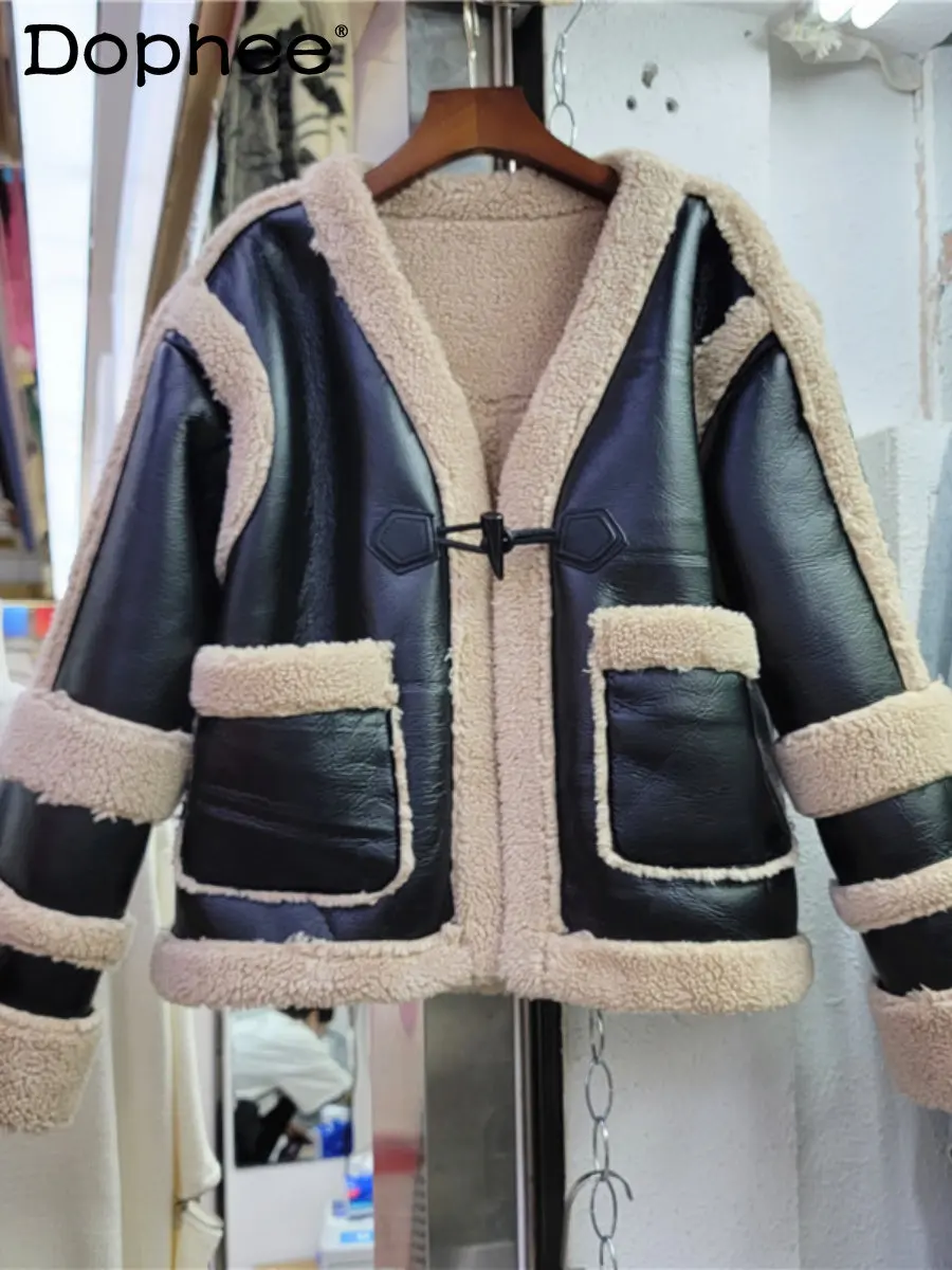 

Высококачественное модное плюшевое пальто из овечьей шерсти, новинка 2022, женская зимняя одежда, Флисовая теплая мотоциклетная куртка из ис...