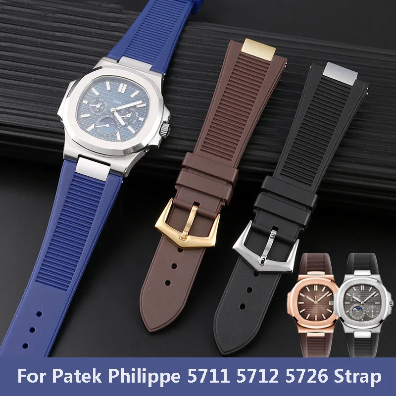 Фото Силиконовый ремешок для часов PP Patek Philippe + коннектор 5711 5726 5712g Nautilus, специальный интерфейс 25мм*13мм, мужской ремешок для часов №1