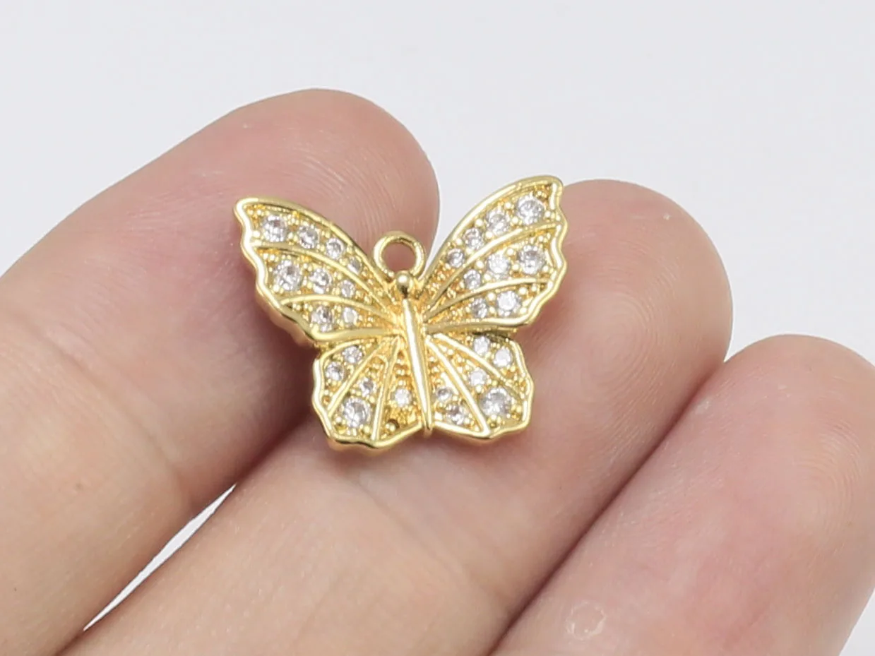 6pcs Dainty CZ Gold Butterfly Charms, Earring charm for hoops, Huggie earring charm, Necklace charm, Jewelry making - G121