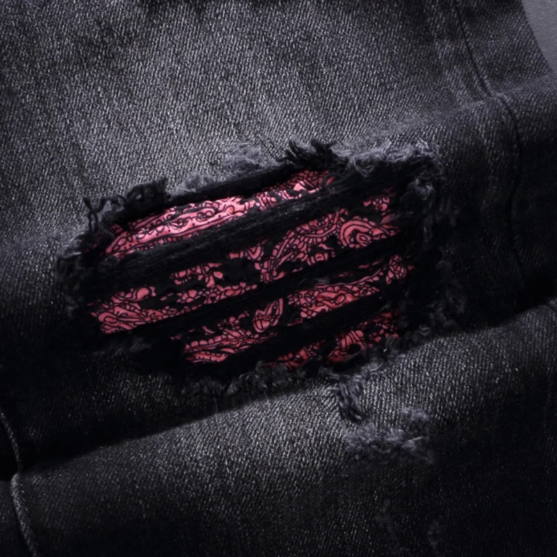 High Street Fashion Men Jeans Retro Black Gray Elastic Slim Fit Ripped Jeans Men Patched Designer Hip Hop Brand Pants Hombre