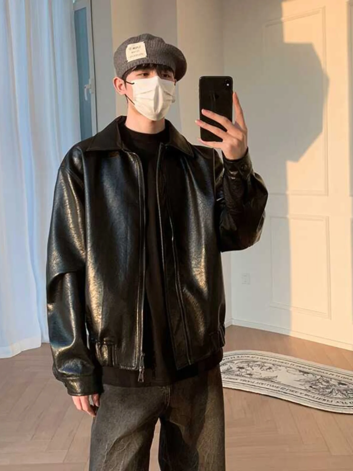 Американское винтажное коричневое кожаное пальто Верхняя одежда Мужская