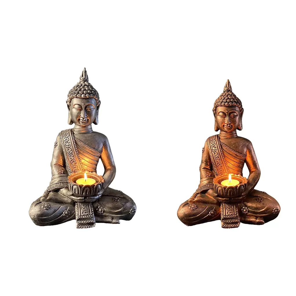 

Buddha Figure Exquisite Desk Ornaments Resin Craft Candleholder Statue Crafts Adornments Religious Adornment Silver