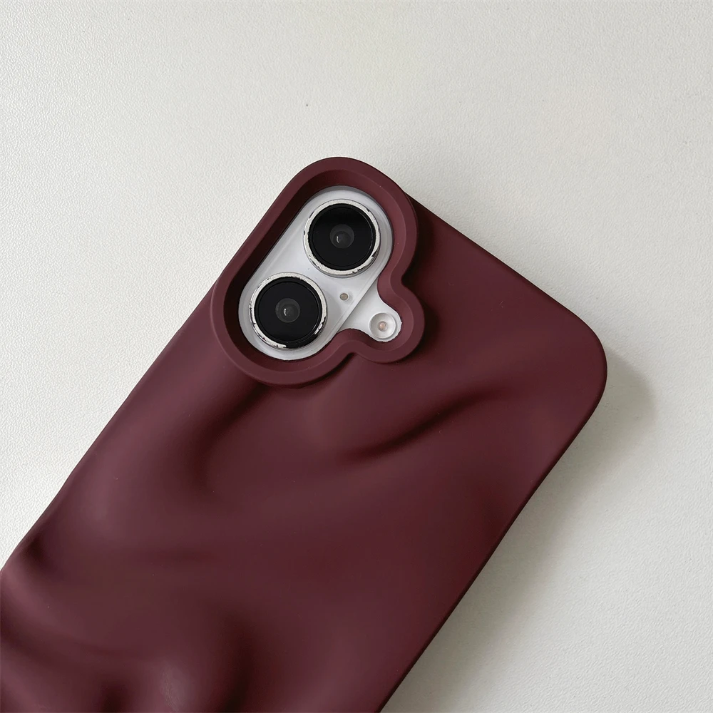 Роскошный чехол для телефона с матовым винно-красным водной рябью iPhone 15 14 Plus 16 13 12