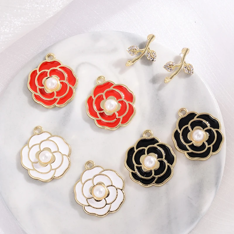 

10pcs Alloy Oil Dropping Flower Pendant Charms Sterling Silver 925 Stud for DIY Earring Keychain Jewelry Making Y2K Fashion