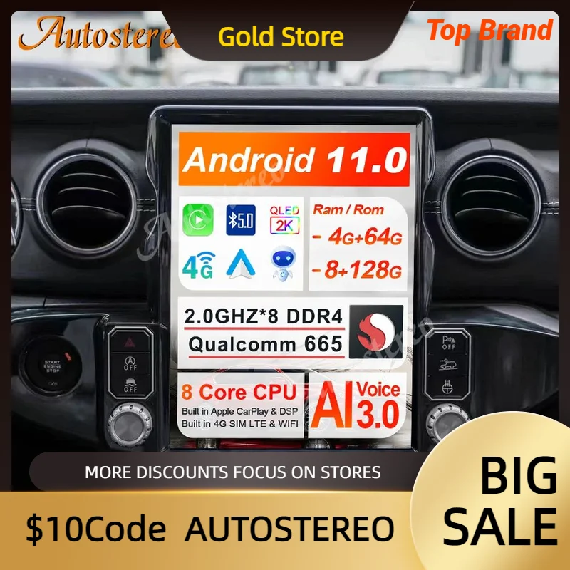 Android 11 8 + 128 для Jeep Gladiator 2018-2023 Tesla Радио мультимедийный плеер Автомобильный