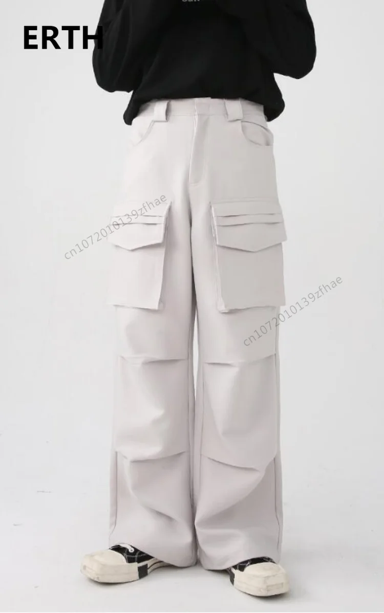 

Мужская одежда ERTH, Новинка осени 2023, корейские свободные персонализированные повседневные брюки-карго с большими карманами, мужские однотонные брюки