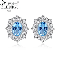 luxury aquamarine gemstone earrings for women soild 925 sterling silver sapphire oval stone wedding earring fashion fine jewelry
