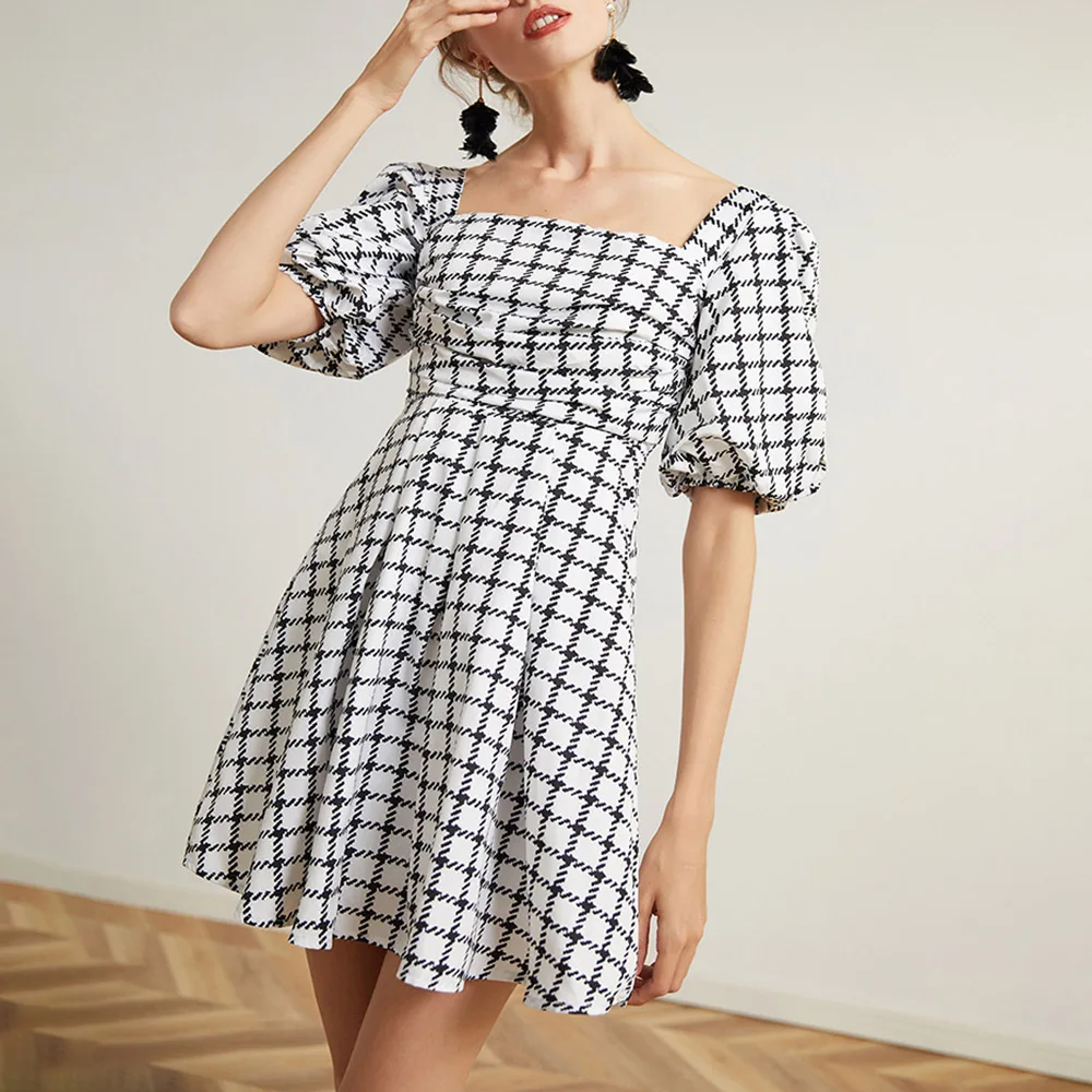 

Dress Women Casual Dress Short Sleeve Square Neck Pullover Elegant Office Lady Streetwear Outfits Vestido All-match Clothes