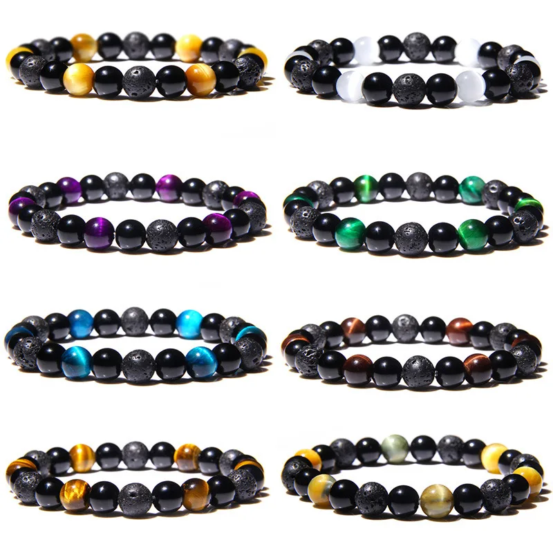 

8MM Natural Black Lava Stone Hematite Tiger Eye Beads Bracelets Men for Magnetic Health Protection Women Soul Jewelry