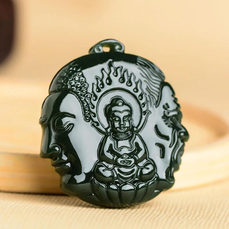 

Send Certificate Natural Hand-carve Cyan Jade Carved Half-devil And Half-buddha Necklace Pendant Fashion Men Women Luck Gifts