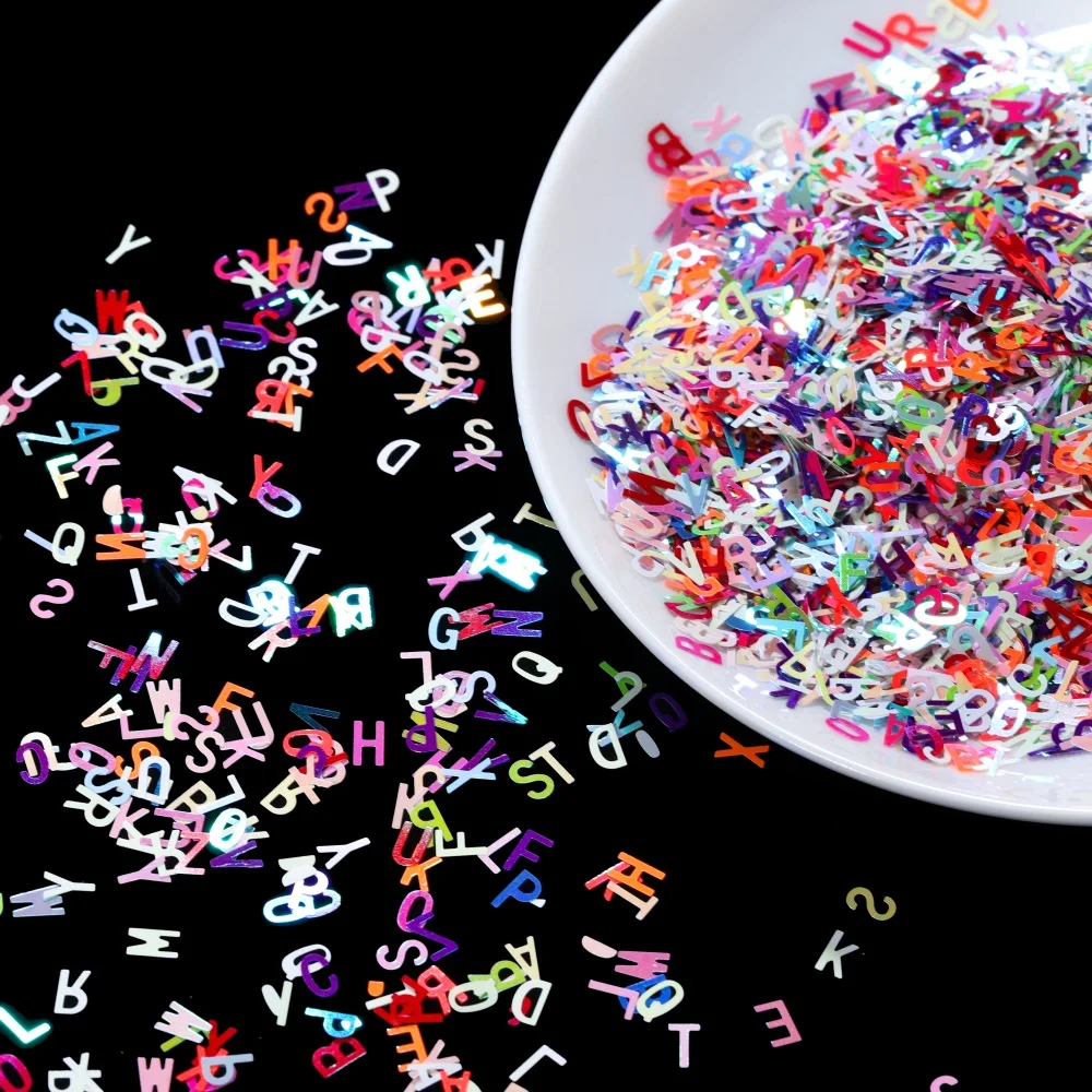 10 г Смешанные Буквы форма блестки Лазерная ЭО-дружественная блестка из ПЭТ смолы