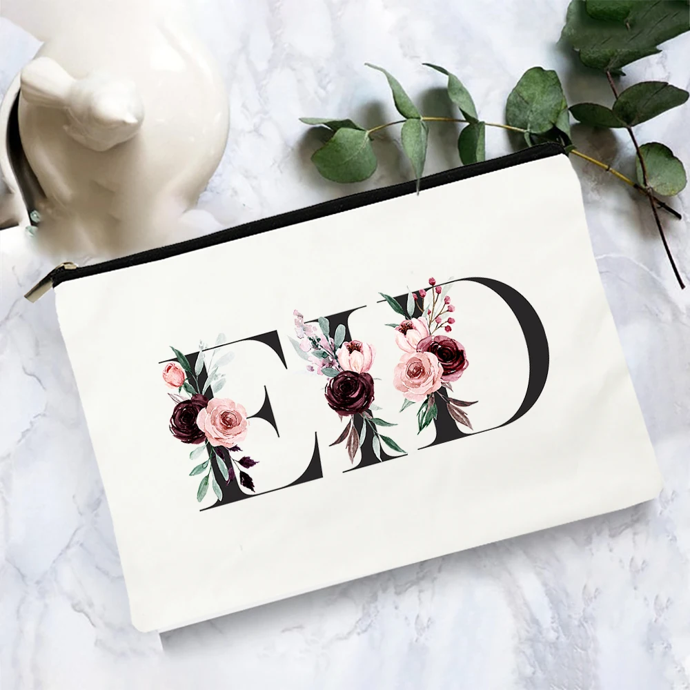 

Women Eid Bead Storage Bags Cute Funny Flowers Alphabet Printed Cosmetic Cases Handbag Zipper Makeup Bags Festival Female Gifts