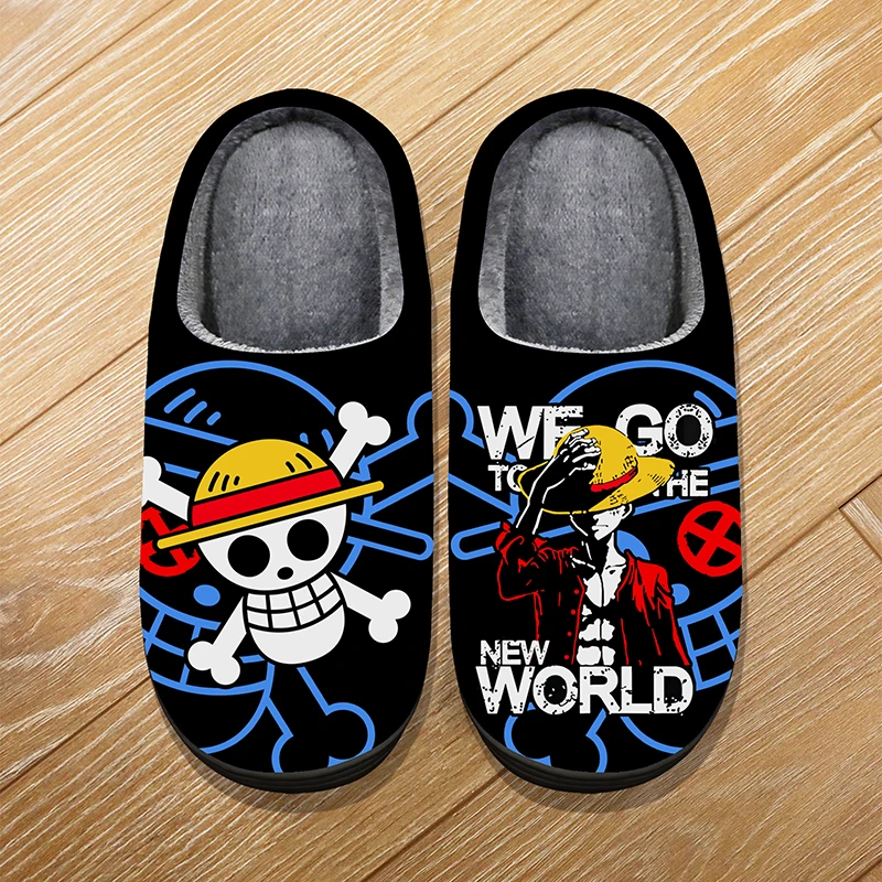 Custom Size Winter Home Soft Warm Cartoon Slippers For Adult Kids Anime ONE PIECE Monkey D. Luffy Cosplay Indoor Cute