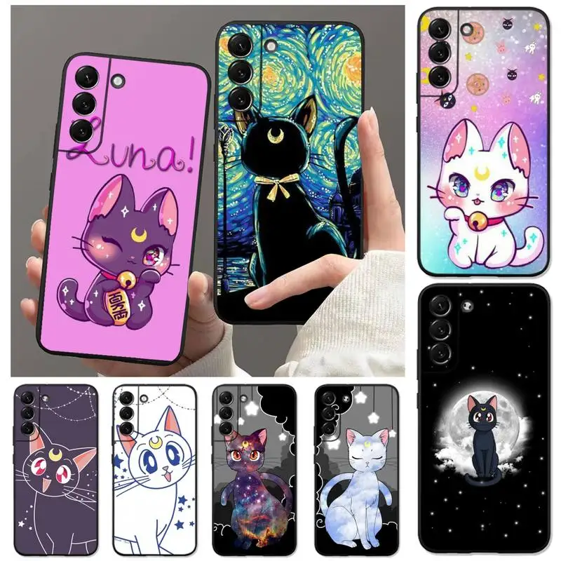 Купи Cute Sailor Moon Cat Phone Case for Samsung Galaxy S22 S21 Ultra S20 FE S10 S9 Plus 5G lite 2020 Soft Funda Cover за 117 рублей в магазине AliExpress