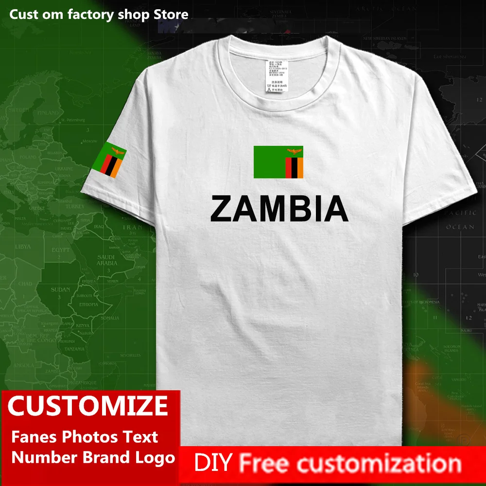 

Republic of Zambia Zambian Cotton T shirt Custom Jersey Fans DIY Name Number Brand LOGO Fashion Hip Hop Loose Casual T-shirt ZMB