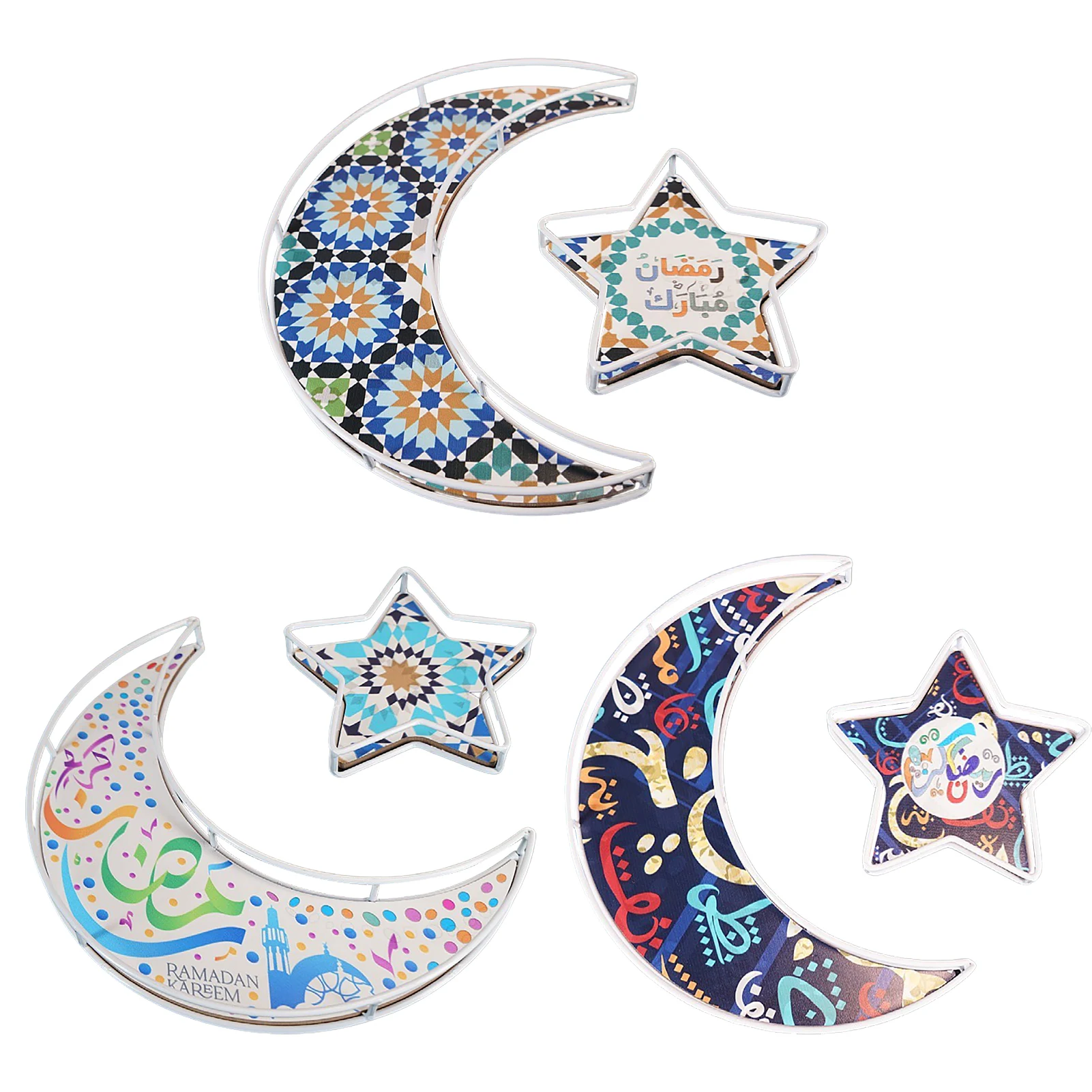 

2pcs Ramadan Moon Star Dessert Tray Eid Ramadan Iron Art Dinner Plate Ramadan Table Crescent Tray for Muslim Festival Decoration
