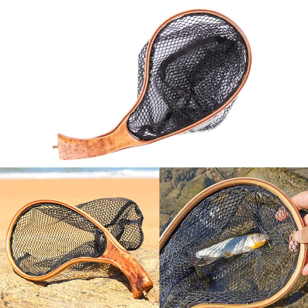 

1 Pc Fly Fishing Net Landing Catch Release Net Wooden Frame Stream Fishing Net 35*17*25cm Outdoor Fishing Equipment
