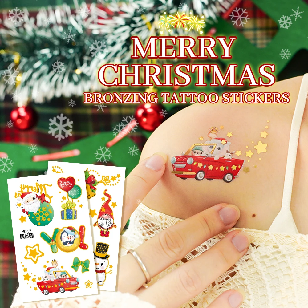 Мультяшные рождественские временные татуировки-наклейки для детей боди-арт