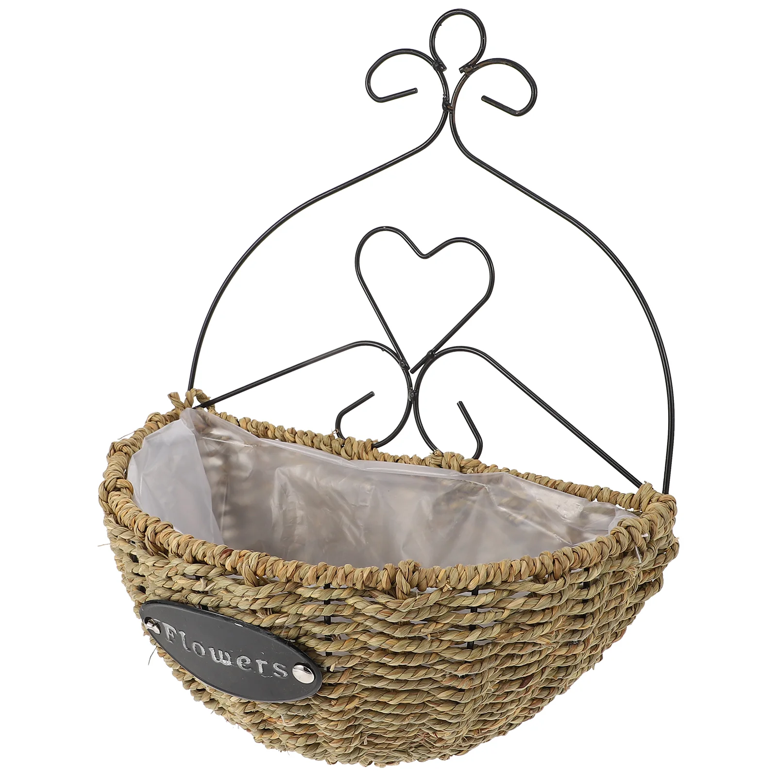 

Hanging Planter Outdoor Rattan Wall Flower Basket Iron Craft Ornament Decorative Decorate 35x29cm Container