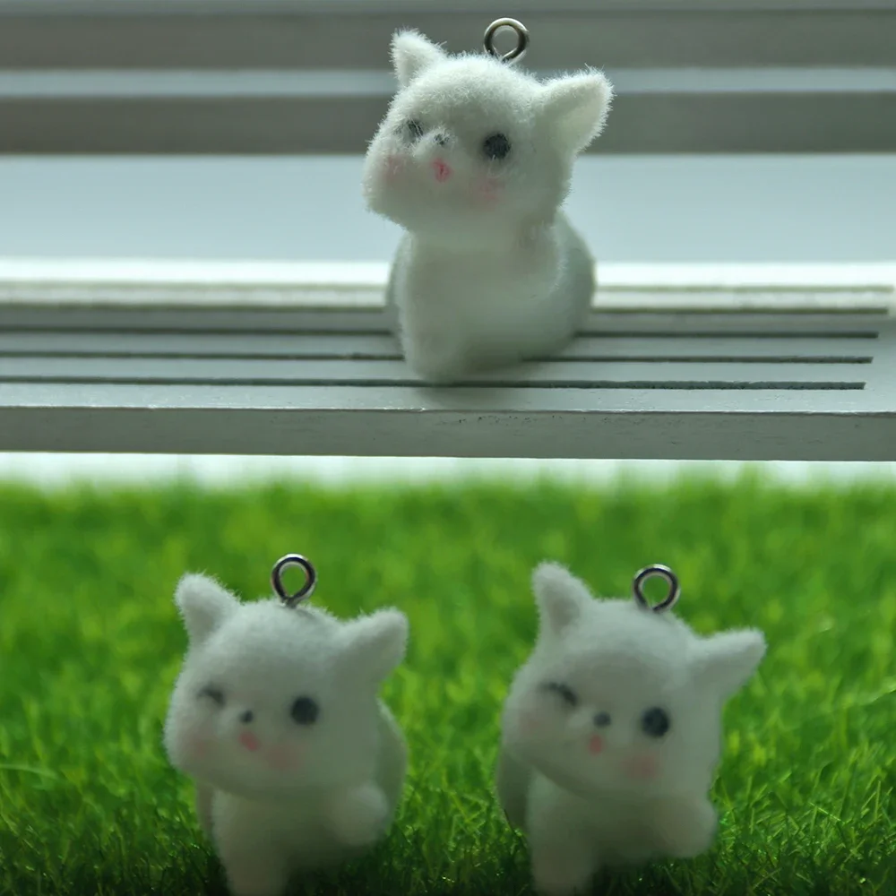 30 шт. милые флокированные подвески в виде куклы-кошки 3D мультяшные животные