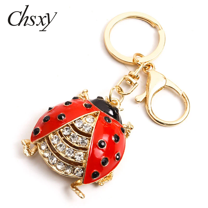 

Fashion Ladybug Rhinestone Keychain Cute Insects Alloys Enamel Key Chains For Women HandBag Car Pendant Keyring Accessories Gift