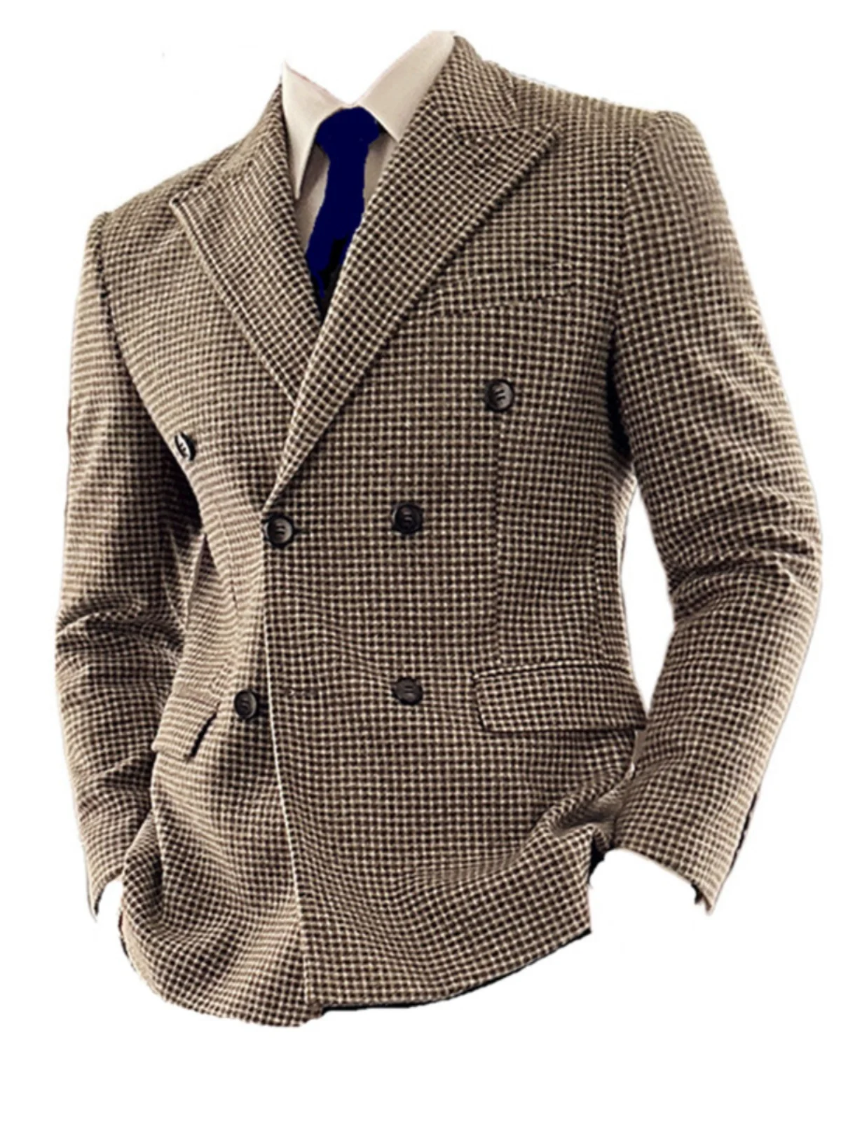 Двубортный повседневный костюм с узором гусиные лапки мужская куртка