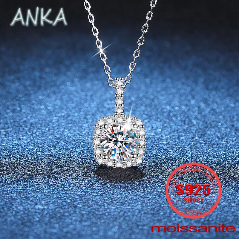 

ANKA NEW s925 sterling silver pendant moissanite full diamond square 1ct D color moissanite necklace for women
