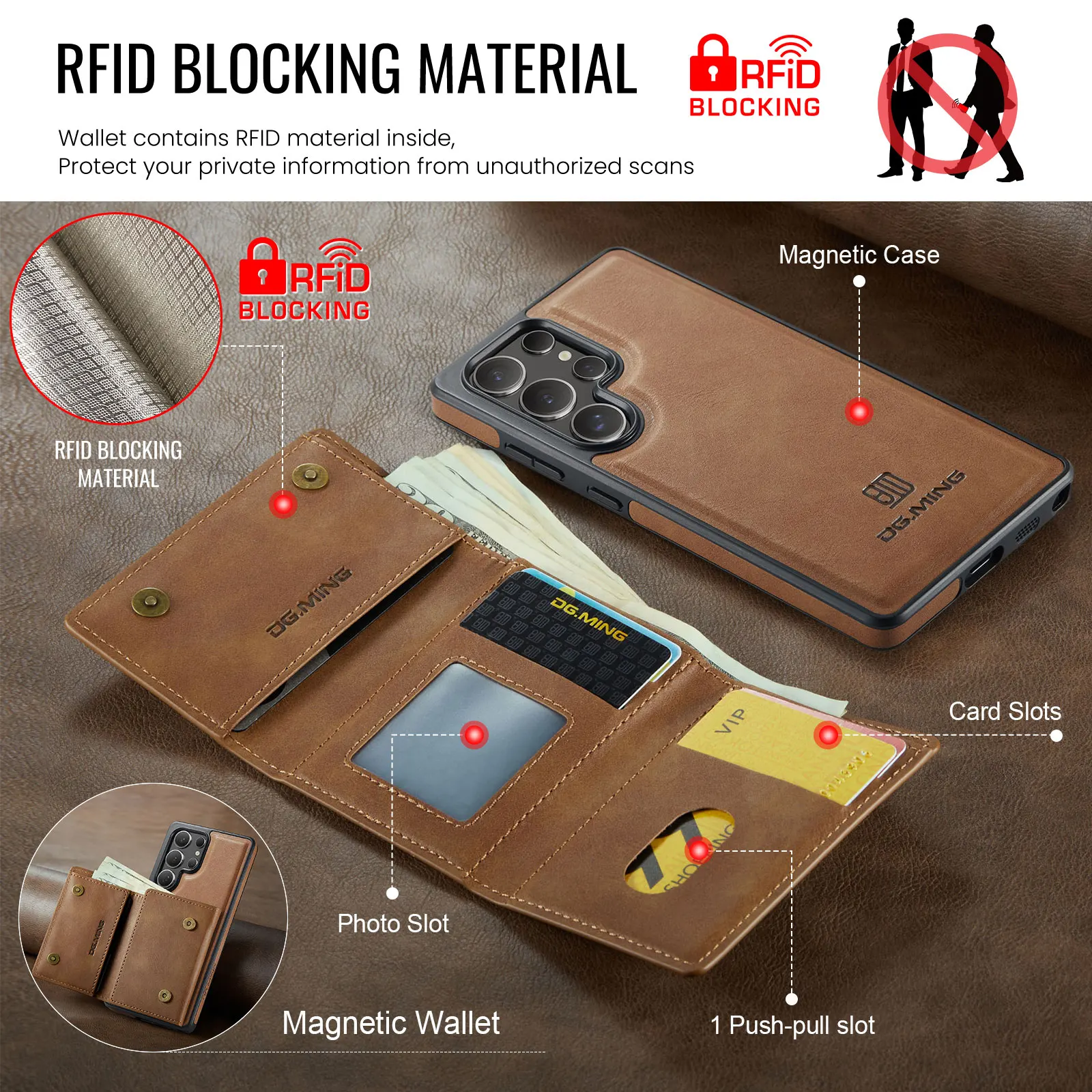 Фото Съемный магнитный чехол-кошелек для Samsung Galaxy S25 Ultra S24 S23 FE S22 Plus S21 для Magsafe RFID-блокирующий чехол-держатель для карт №4