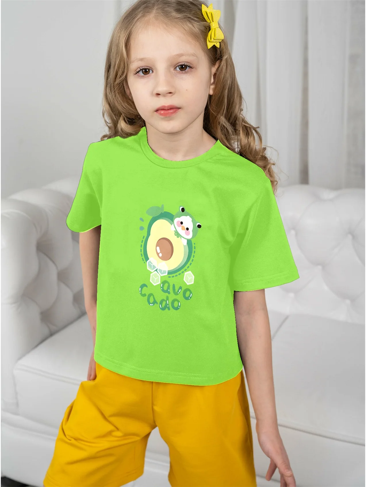 Зеленая Футболка Avo Cado Для Девочек 5-14 Лет Повседневный Летний Топ С Короткими