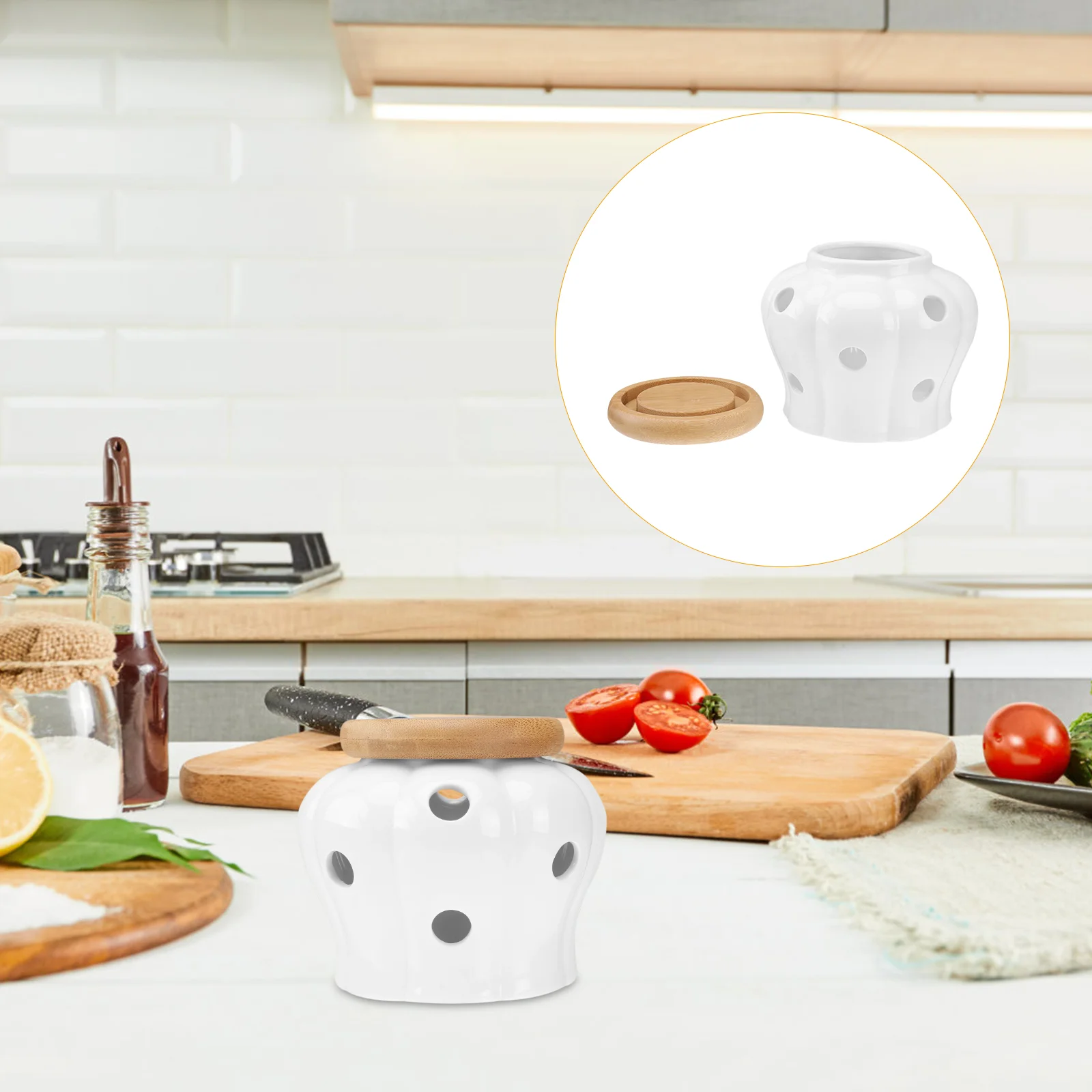 

Garlic Storage Keeper Ceramics Jar Ceramic Container Containers Holder Jars Onion Potroundginger Canister Potato Bin Countertop