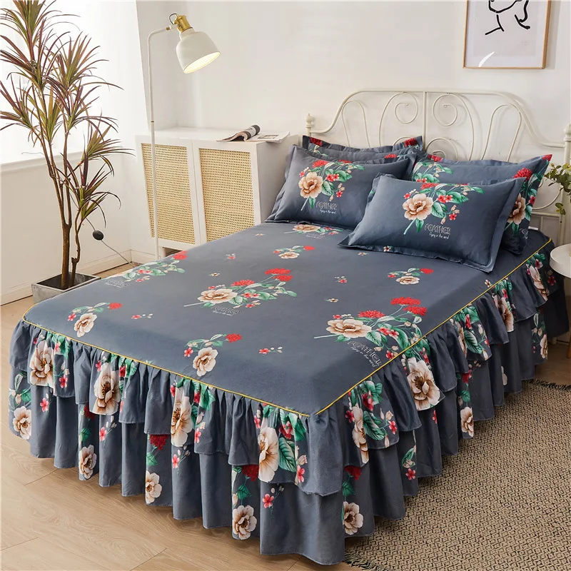 3pcs Bedding Bed Skirt With 2pcs Pillowcases Wedding Bedspread Bed Sheet Mattress Cover Full Twin Queen King Size Bedsheets