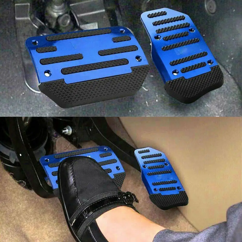 

2Pcs Aluminum Automatic Transmission Car Foot Gas Blue Pedals Set Non-Slip Pedal Cover Red Fuel Brake Kit Universal Silver N4I2