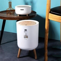 plastictrash high foot imitation wood can with press cover desktop dustbin living room trash bin kitchen toilet garbage bucket