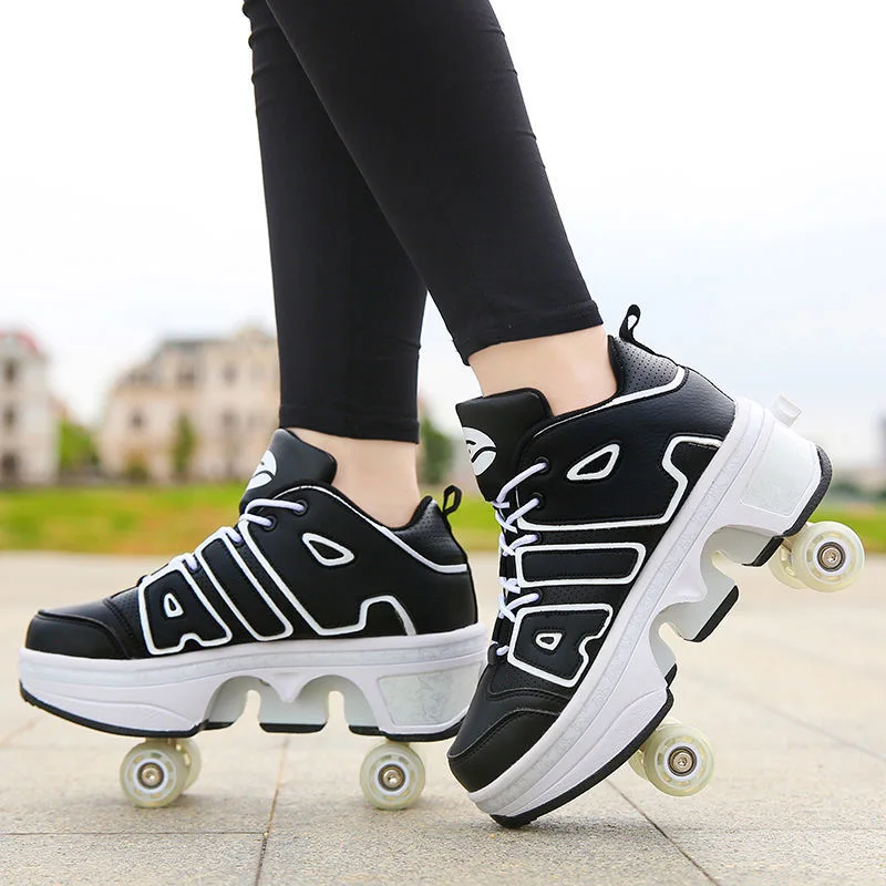 

Hot Sale Women Skateboarding Shoes Adult Childrens Pulley Shoes Four-wheel Deformation Shoes Automatic Hidden Roller Skates