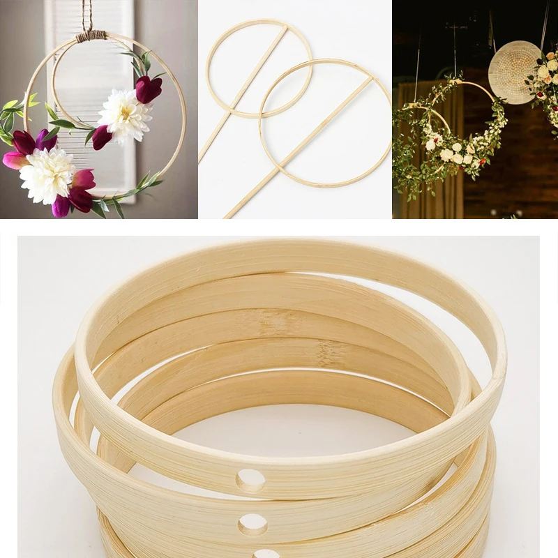 

1Pc 10-26cm Wooden Ring Wreath Round Bamboo Circle Home Decoration DIY Wedding Flower Rack Hanging Garlands Handmade Dream Hoop