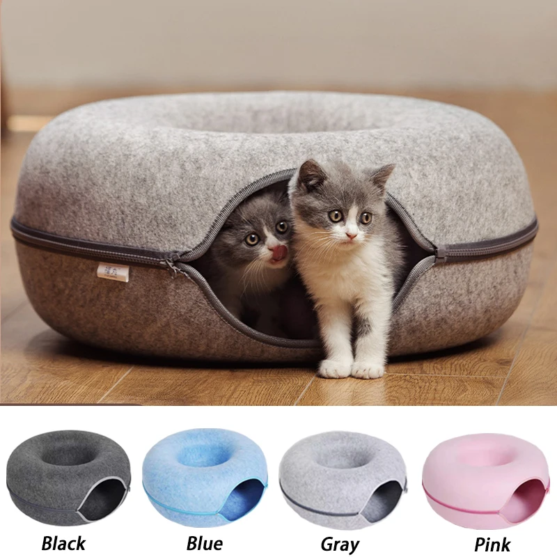 

Cats Tunnel Interactive Play Toy Donut Cat bed Dual Use Ferrets Rabbit Bed Tunnels Indoor Toys Felt Cats House Kitten Training