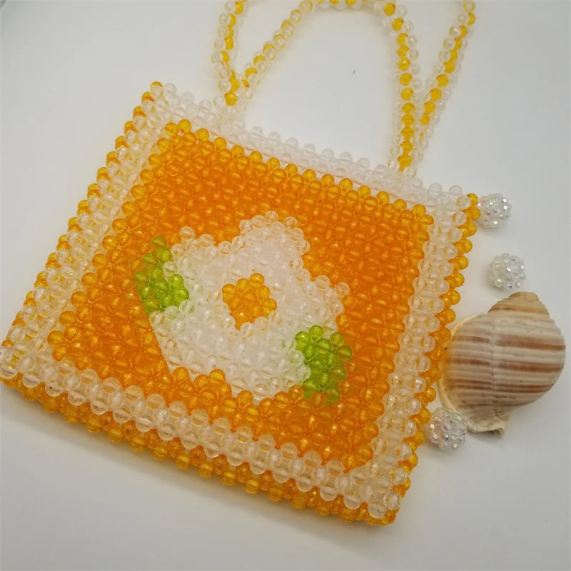 

Summer Acrylic Beaded Tote Handbags Fashion Luxury Hand Woven Ladies Prom Party Pearl Wallet