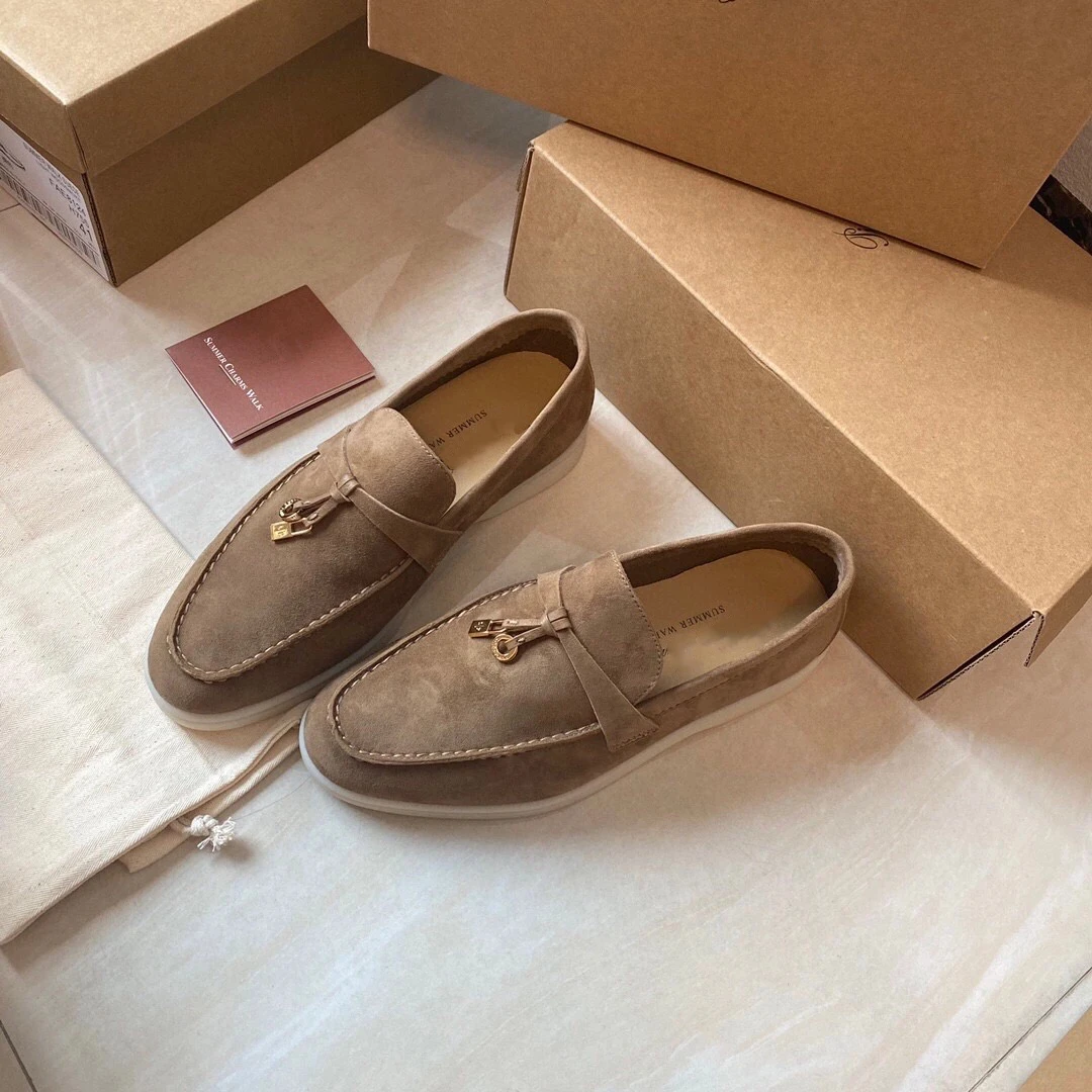 

Suede Women Flat Shoes Summer Walk Moccasin Metal Lock Tassel Soft Sole Slip On Comfortable Genuine Leather Causal Loafers Mules