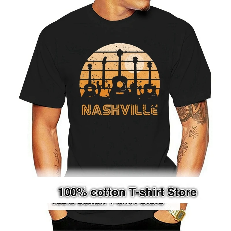 Retro Sunset Nashville Guitars T Shirt Cotton Summer Family O-Neck Character Comfortable Formal Cute Shirt