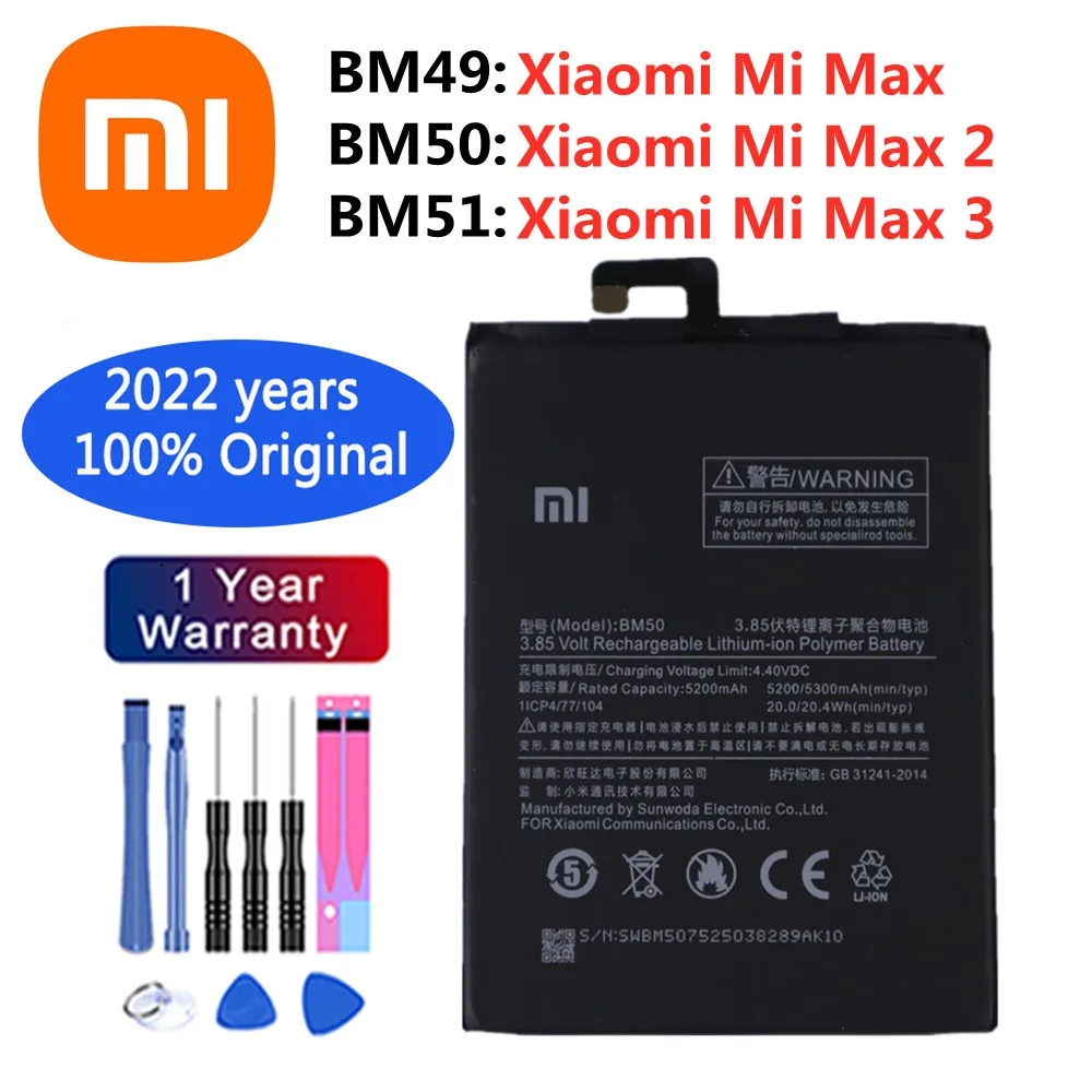 

Xiao mi 100% Orginal BM49 BM50 BM51 Battery For Xiaomi Mi Max 2 3 Mi Max2 Max3 Replacement Rechargable Smart Phone Batteries