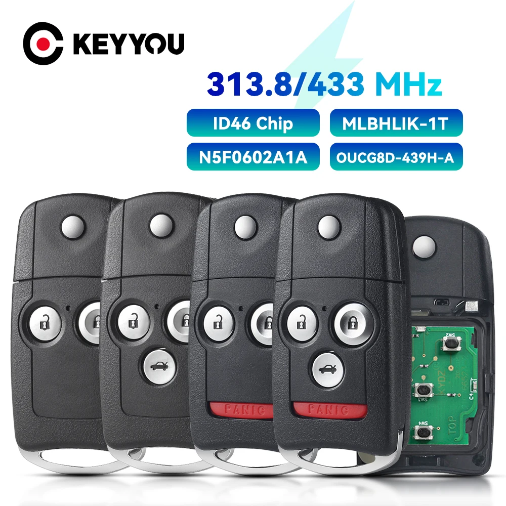 

KEYYOU 313.8MHz ID46 Chip FCC: MLBHLIK-1T / N5F0602A1A / OUCG8D-439H-A Remote Car Key Fob for Acura TL MDX RDX For Honda Accord