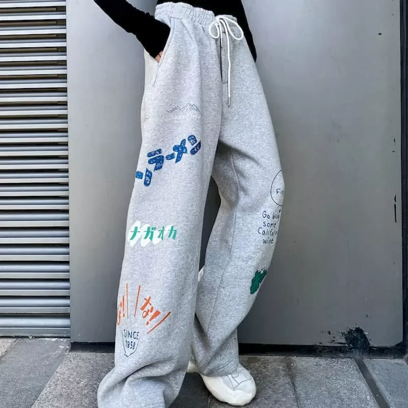 

NEW IN size Sweatpants unisex Hip Hop spring loose-fitting feet streetwear wide-leg pants casual Graffiti printing Sports trouse