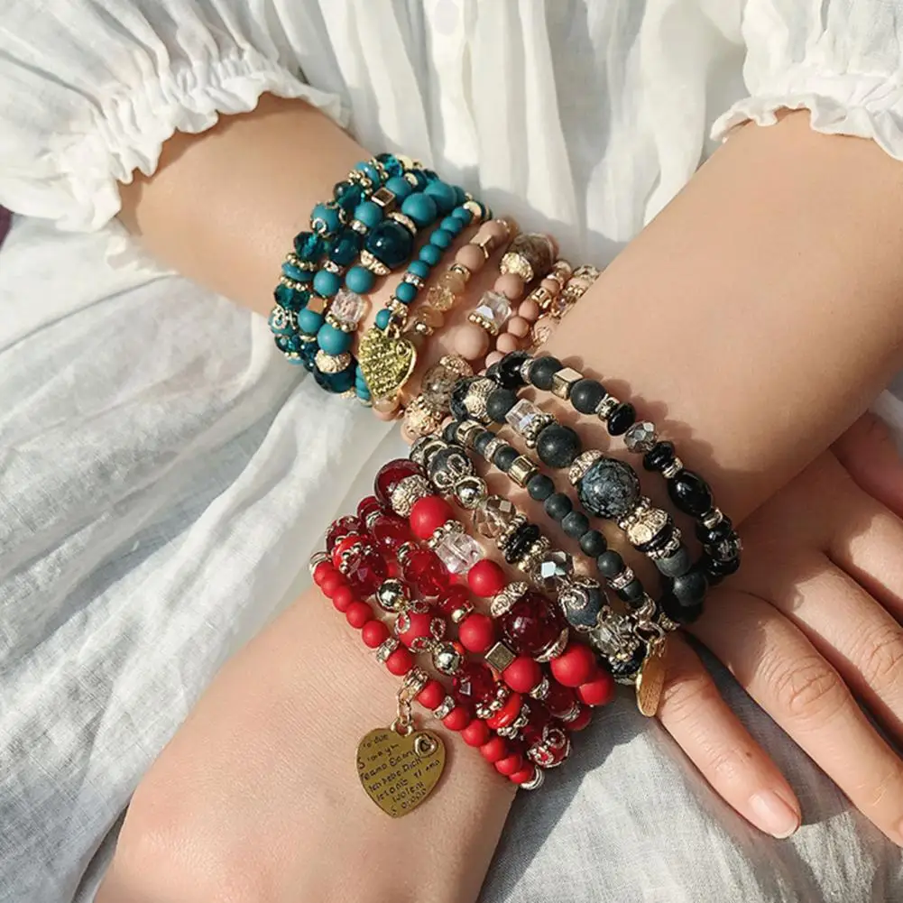

Women Bracelet Heart Pendant Beaded Jewelry Lightweight Elegant Bracelet for Parties