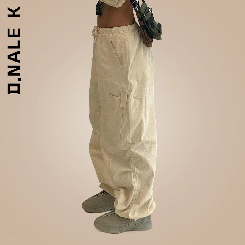 

D.Nale K Pants Trousers Fashion Women Vintage Pockets Low Waist Y2k Cargo Pants Hip Women's Pants All-Match Elastic Female Mujer